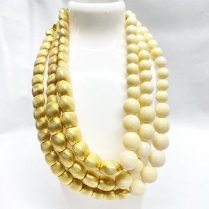 Jay Feinberg Necklace Cream Gold Bead 3 Strand  Choker Vintage Statement Large